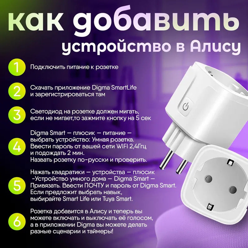 Умная розетка с Wi-Fi, мониторинг потребления, Яндекс Алисой, Марусей, Google Assistant, 16A