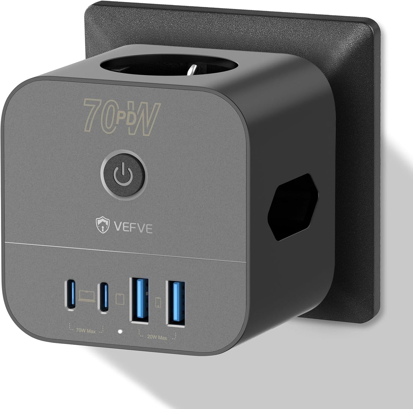 Кубическая розетка с кабелем, кубическая розетка 7-в-1 с USB C 20 Вт, 3 розетки, 1 USB-C и 3 USB-A, удлинитель 3680 Вт с выключателем, удлинительный кабель 3 м