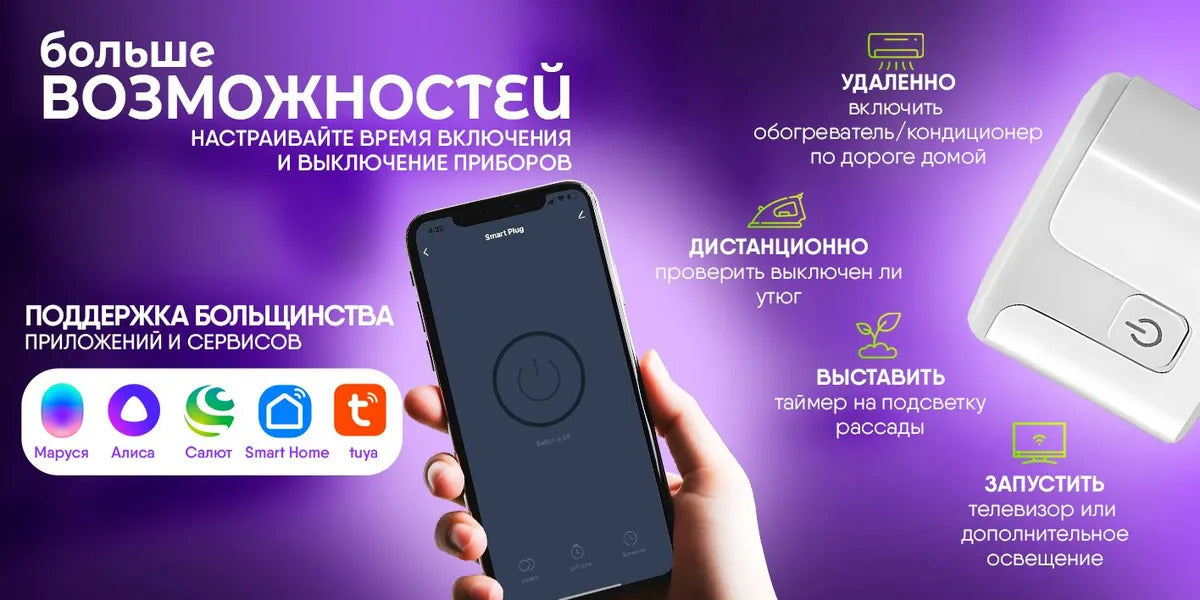 Умная розетка с Wi-Fi, мониторинг потребления, Яндекс Алисой, Марусей, Google Assistant, 16A