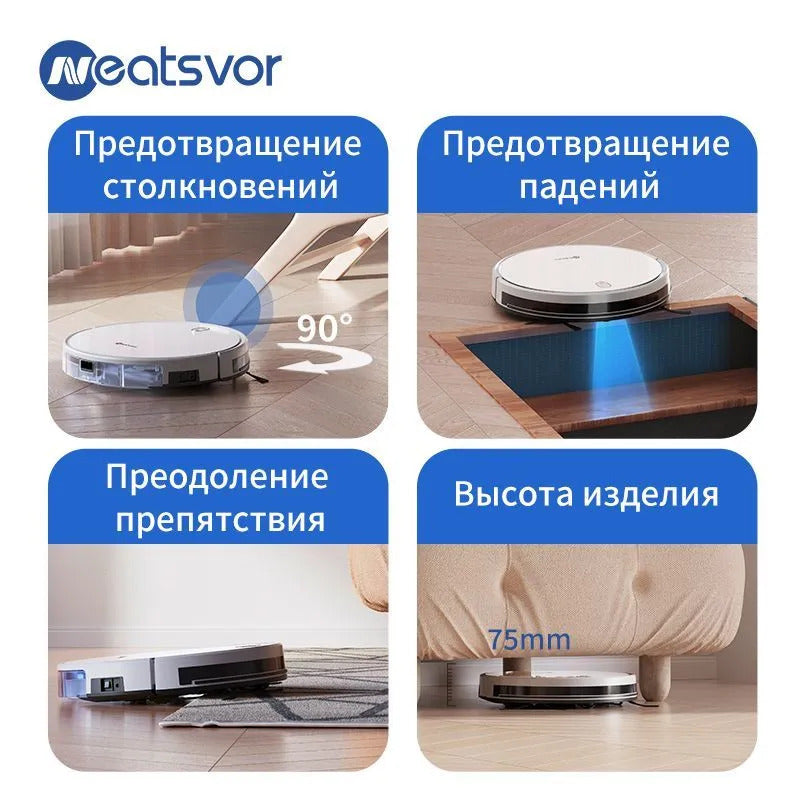 Робот-пылесос Neatsvor X520 с Алисой, Сухая и влажная уборка, 6000 па HEPA фильтр,5100mAh,Автозарядка, белый
