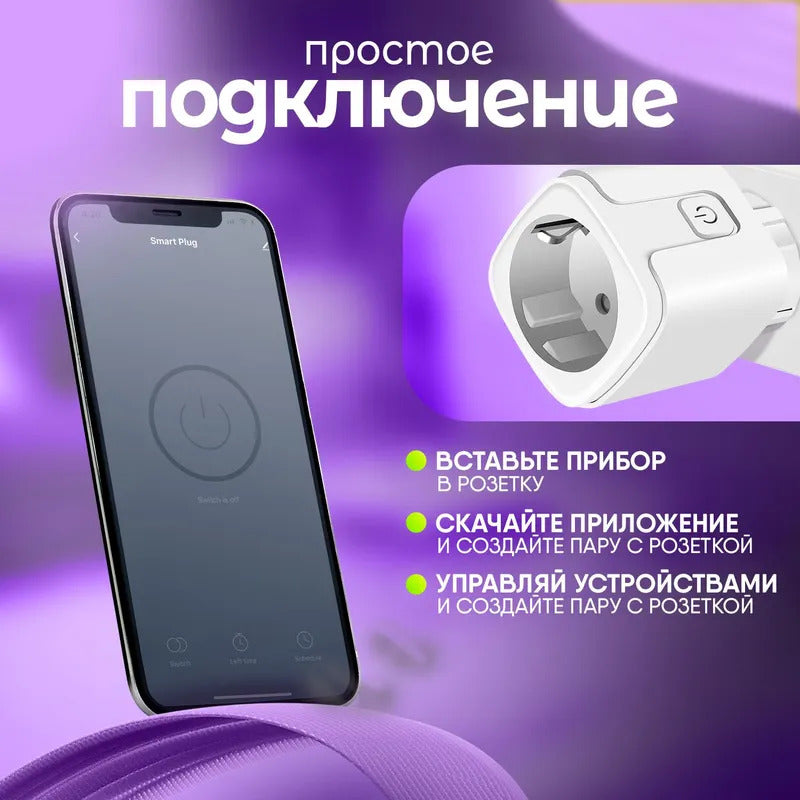 Умная розетка с Wi-Fi, мониторинг потребления, Яндекс Алисой, Марусей, Google Assistant, 16A