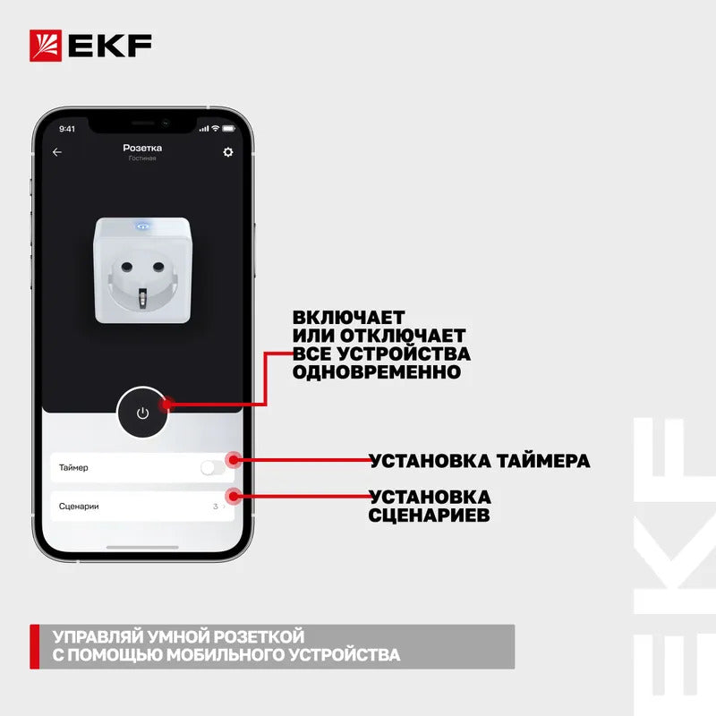 Умная розетка EKF Сonnect с Wi-Fi, Яндекс Алисой, Марусей, Салютом