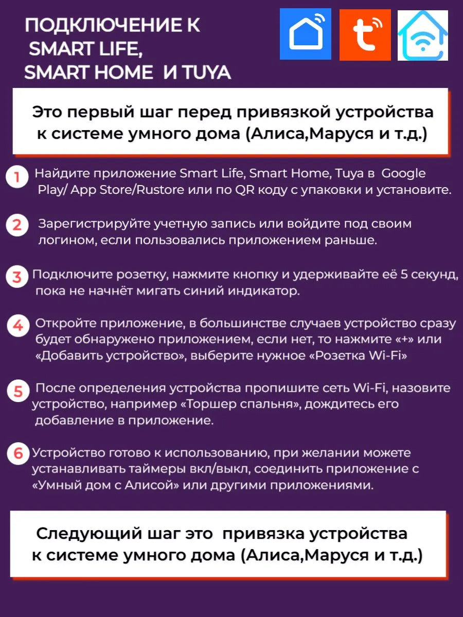 Умная беспроводная Wi-Fi розетка, голосовое управление Yandex Алиса, таймер, 20А, с отслеживанием энергопотребления