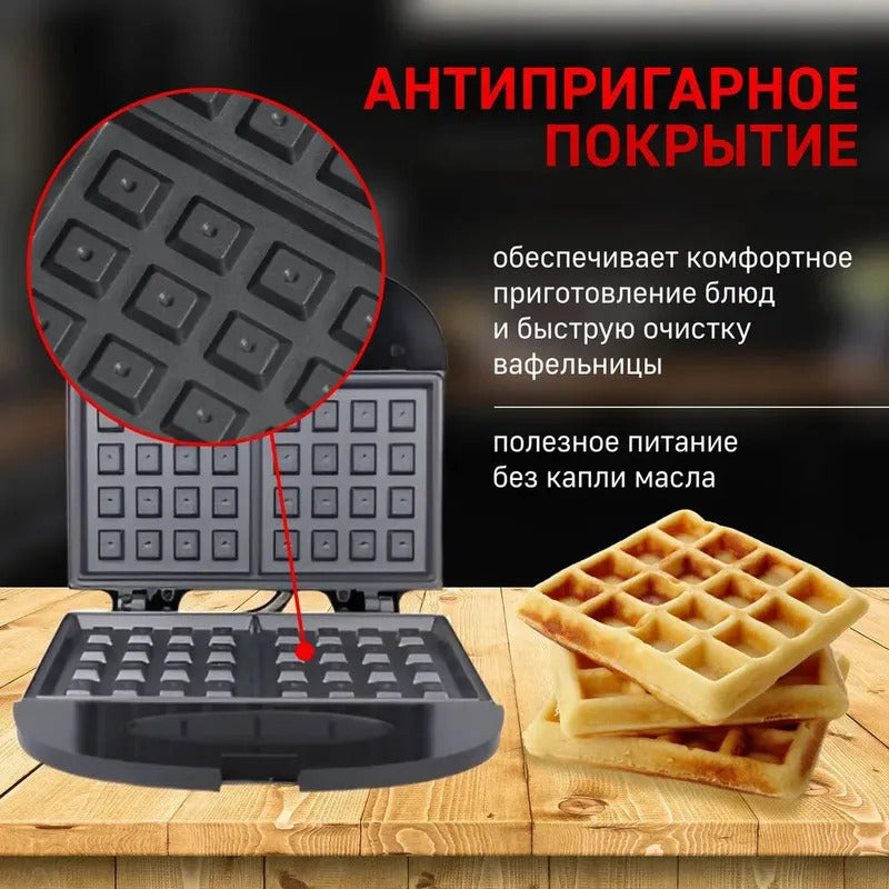 Vibrosa Вафельница Электрическая для венских вафель с антипригарной покритией 1500 Вт, черный матовый