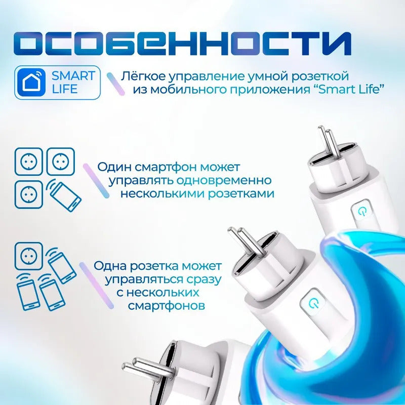 Умная розетка WiFi с поддержкой Яндекс Алисы и Smart Life / контроль и таймер для умного дома