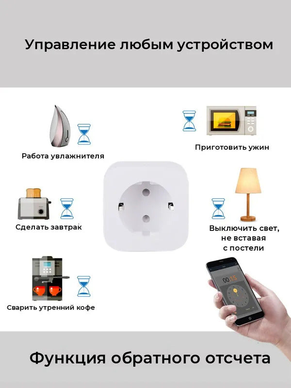 Умная беспроводная Wi-Fi розетка, голосовое управление Yandex Алиса, таймер, 20А, с отслеживанием энергопотребления
